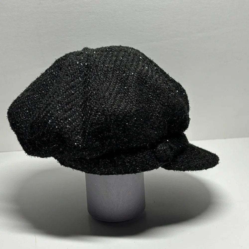 Sparkle Newsboy Cap Black Glitter Texture Baker Boy Hat Women Paris Britney Y2K‎